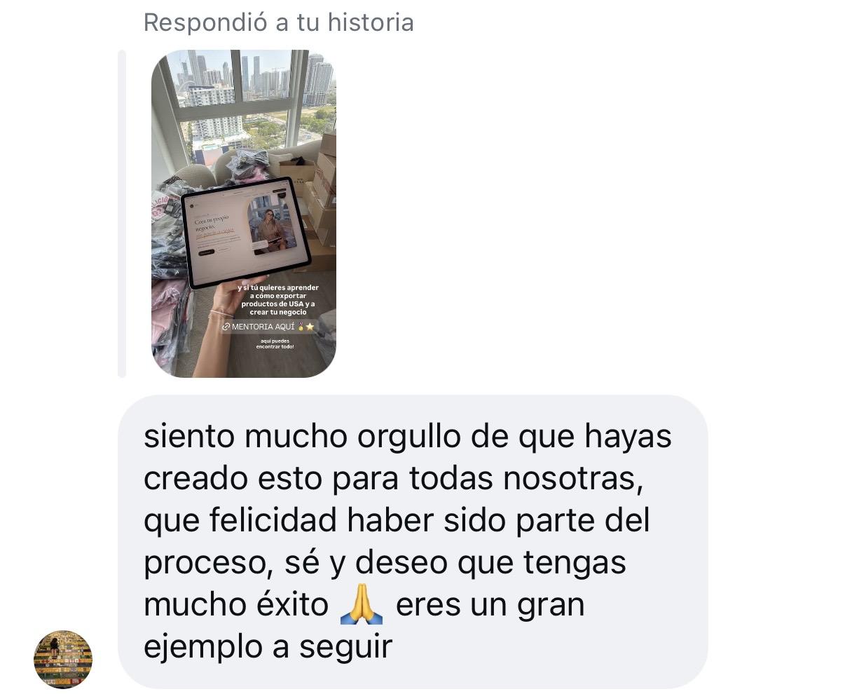 Mensaje de Instagram: Siento mucho orgullo de que hayas creado esto para todas nosotras. Qué felicidad haber sido parte del proceso; sé y deseo que tengas mucho éxito 🙏 Eres un gran ejemplo a seguir.