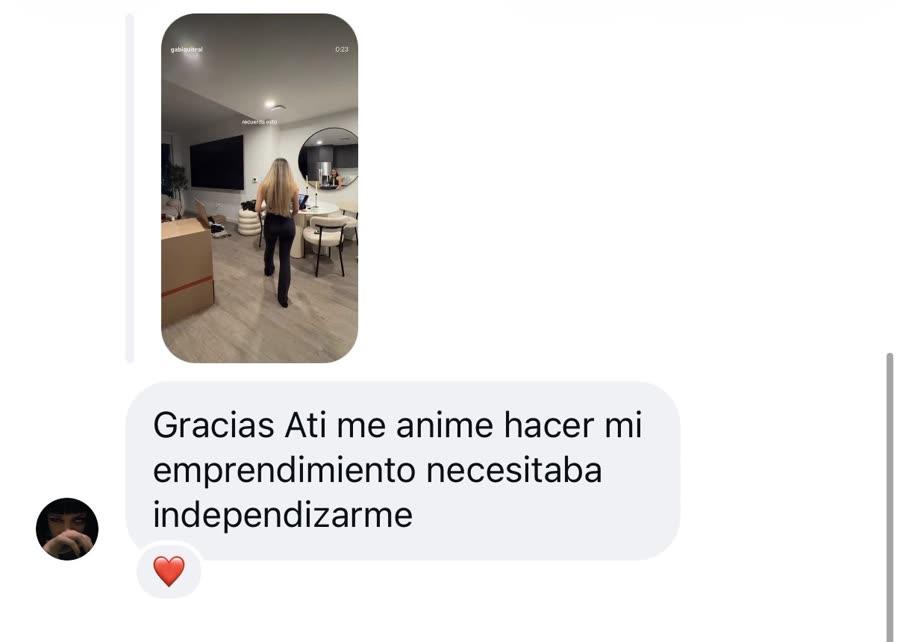 Mensaje de Instagram: Gracias a ti me animé a hacer mi emprendimiento, necesitaba independizarme ❤️