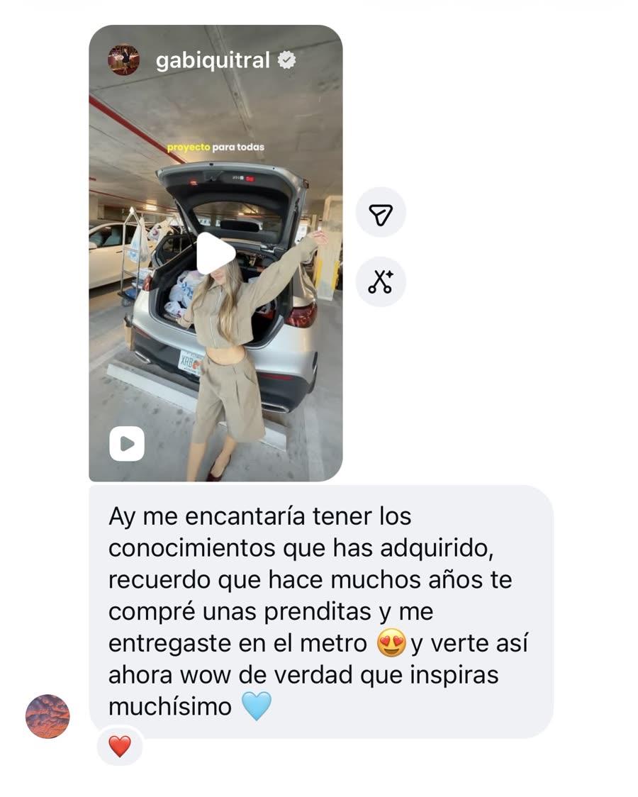Mensaje de Instagram: Me encantaría tener los conocimientos que has adquirido… verte así ahora, wow, de verdad que inspiras muchísimo 💙